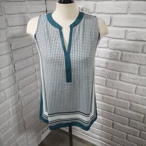 NWT Anne Taylor Loft Ladies Size XS Sleeveless Teal Black Mint Off White Blouse